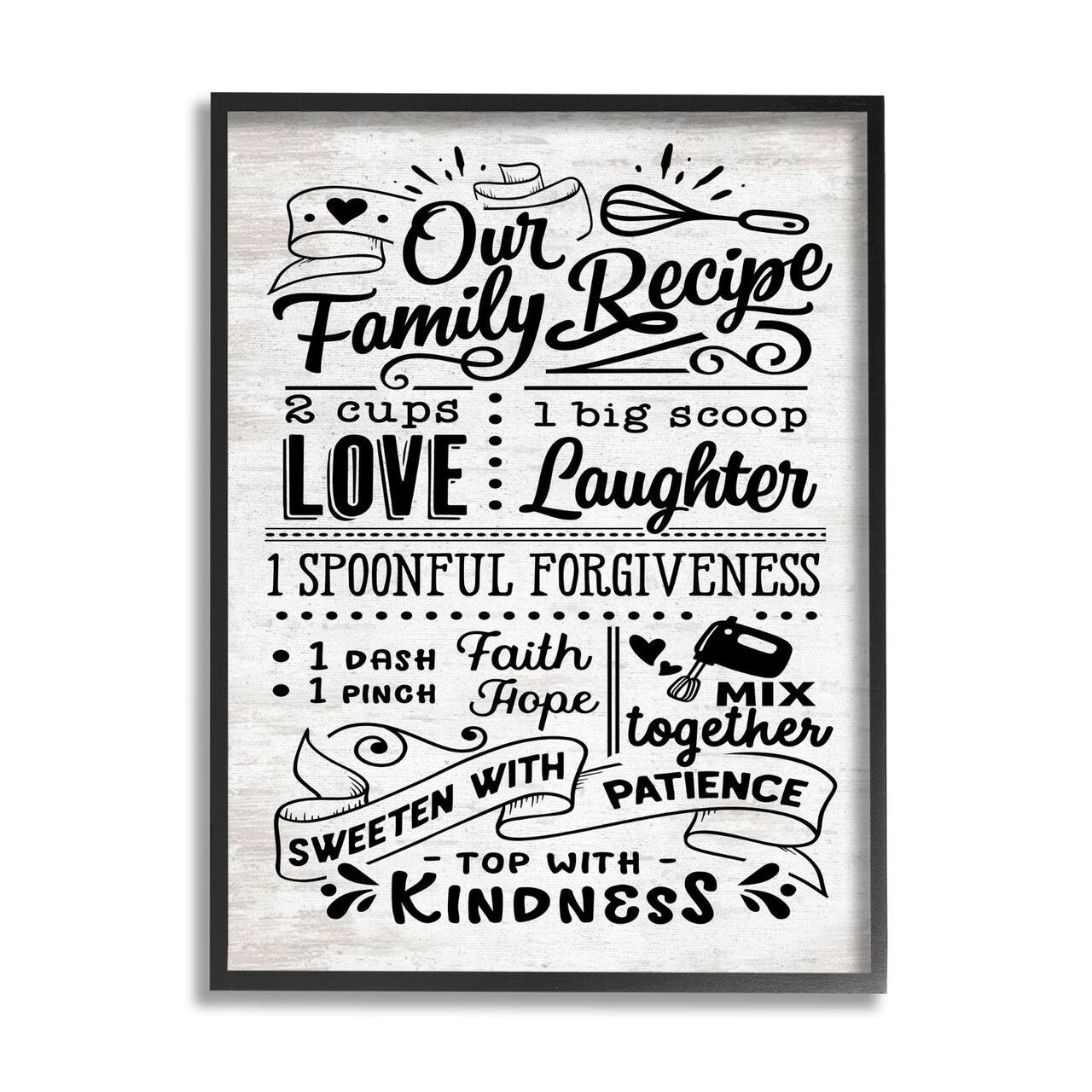 Stupell Industries Our Family Recipe Motivational Kitchen Phrases Life Ingredients Framed Wall Art